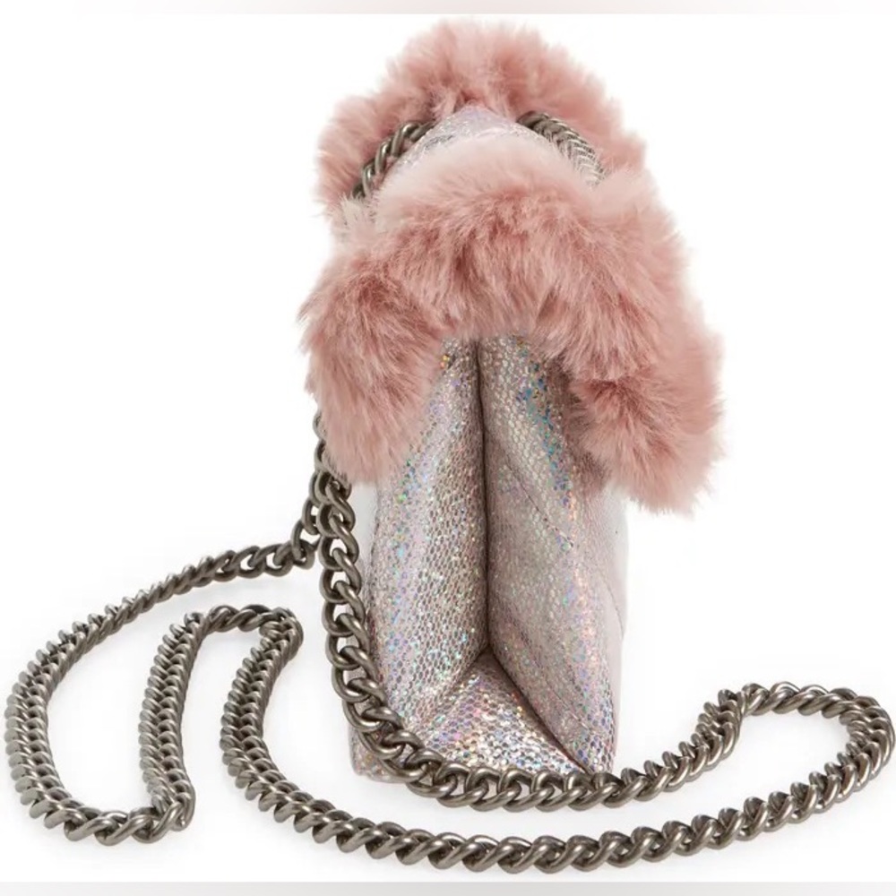 KURT GEIGER LONDON Mini Kensington Light Pink Faux Fur Crossbody Bag - Picture 10 of 11